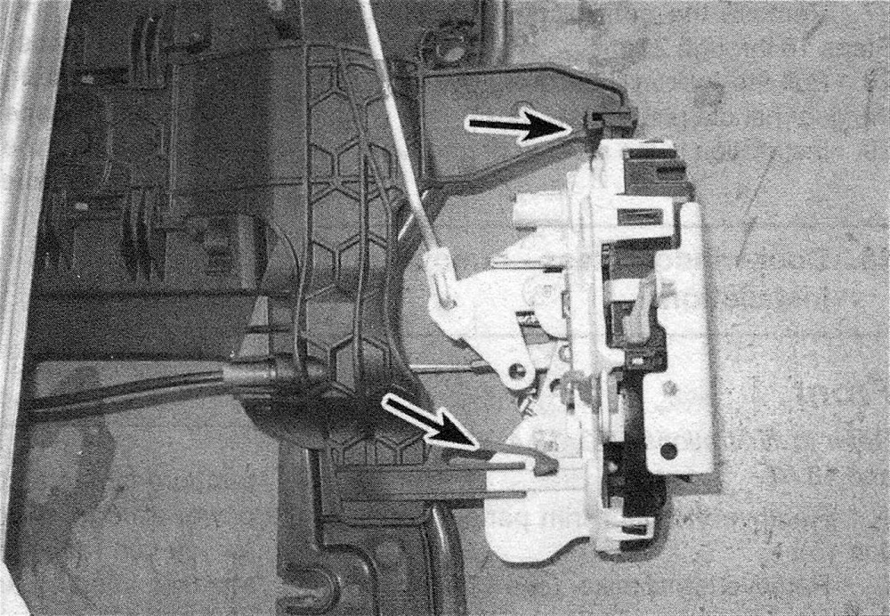 Ram Trucks Door carrier plate, latch, handles and lock cylinder - The latch assembly is attached to the door carrier plate by these clips