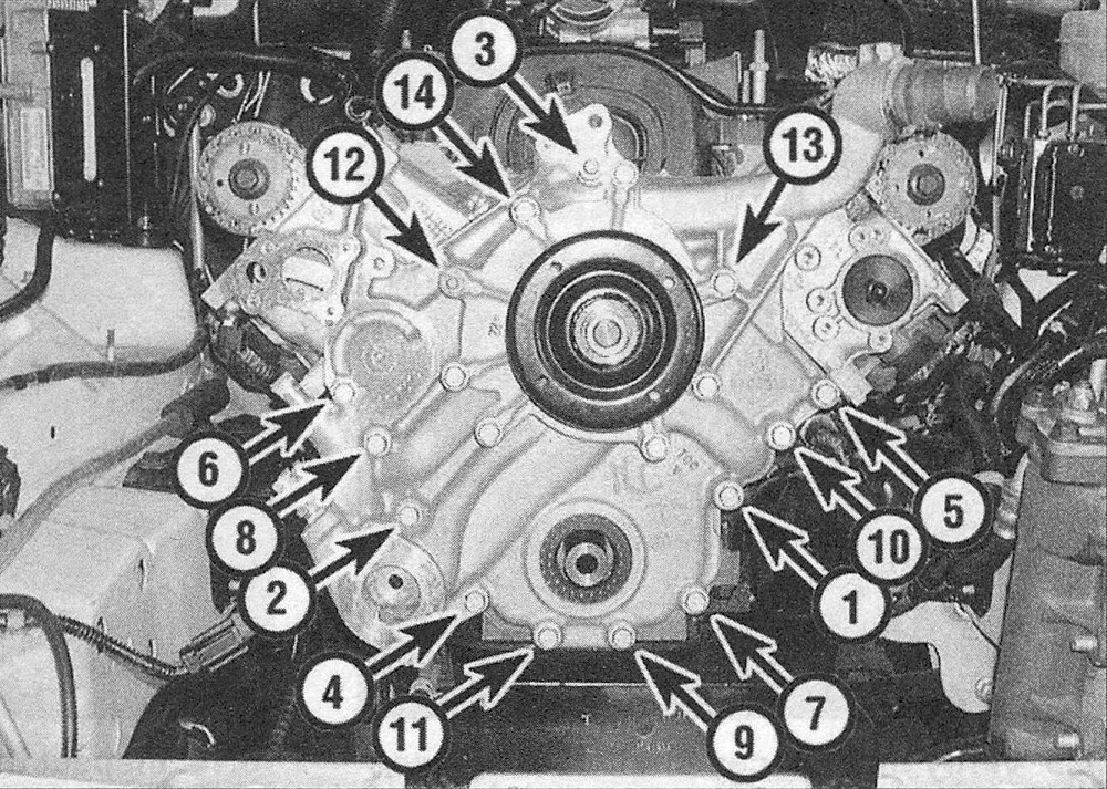 RAM Trucks 3.7L V6 and 4.7L V8 engines Timing chain cover tightening sequence