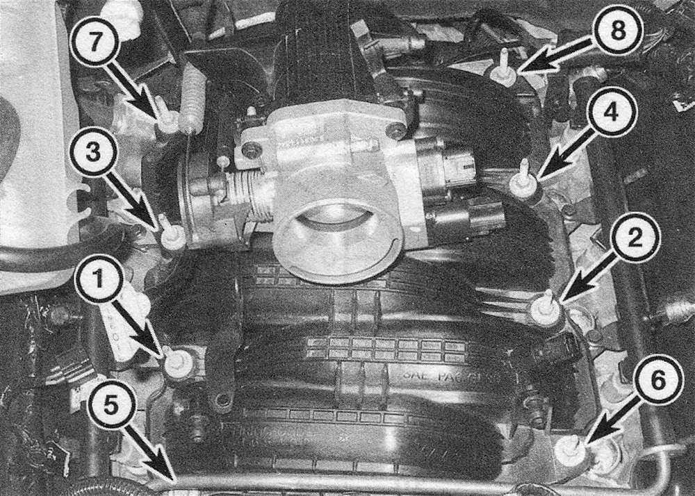 RAM Trucks 3.7L V6 and 4.7L V8 engines Intake manifold bolt tightening sequence - 3.7L V6