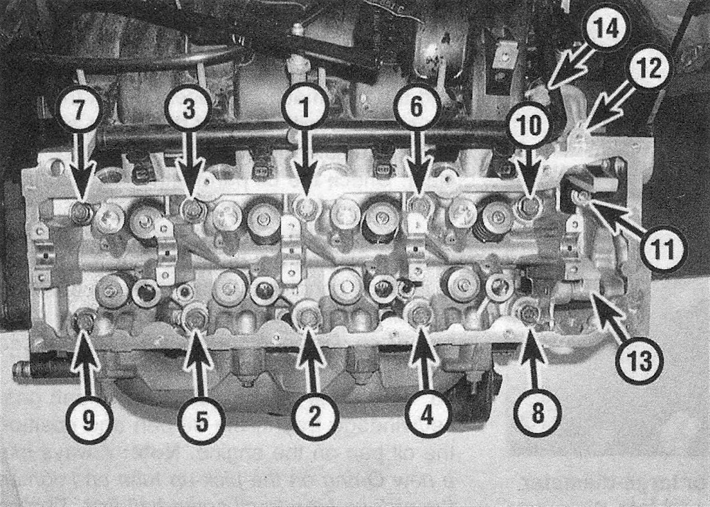 RAM Trucks 3.7L V6 and 4.7L V8 engines Cylinder head bolt tightening sequence - 4.7L V8