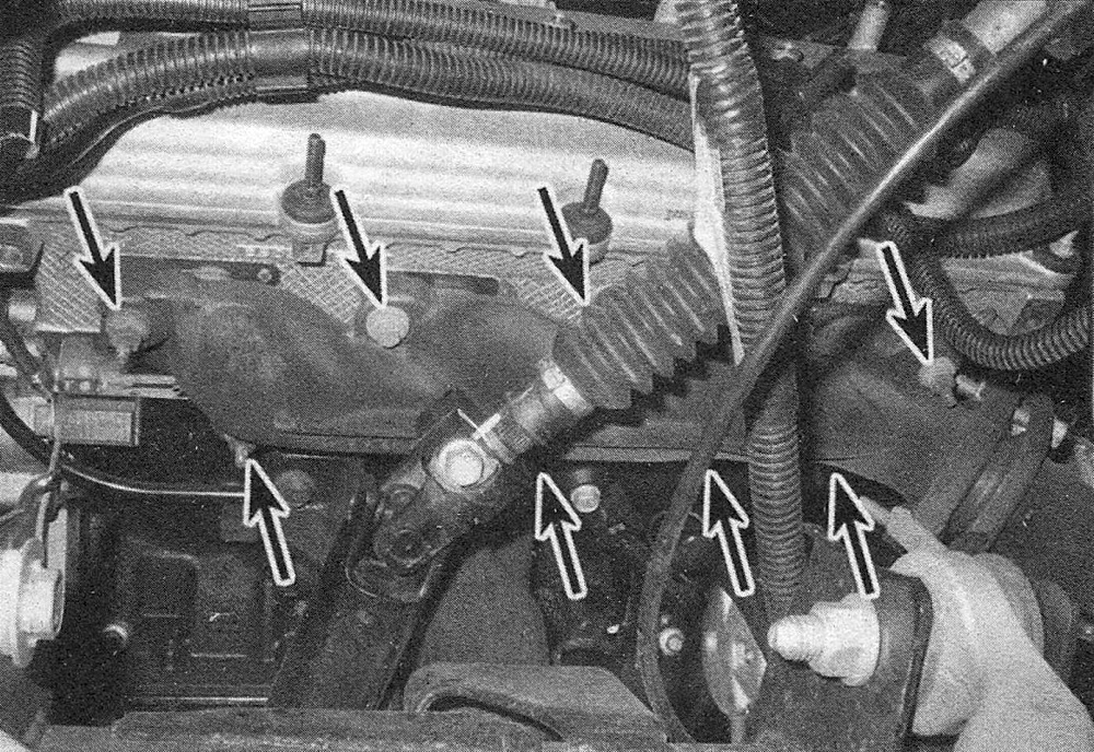 RAM Trucks Hemi engine Location of the exhaust manifold mounting bolts (left-side -not all are visible in this photo)