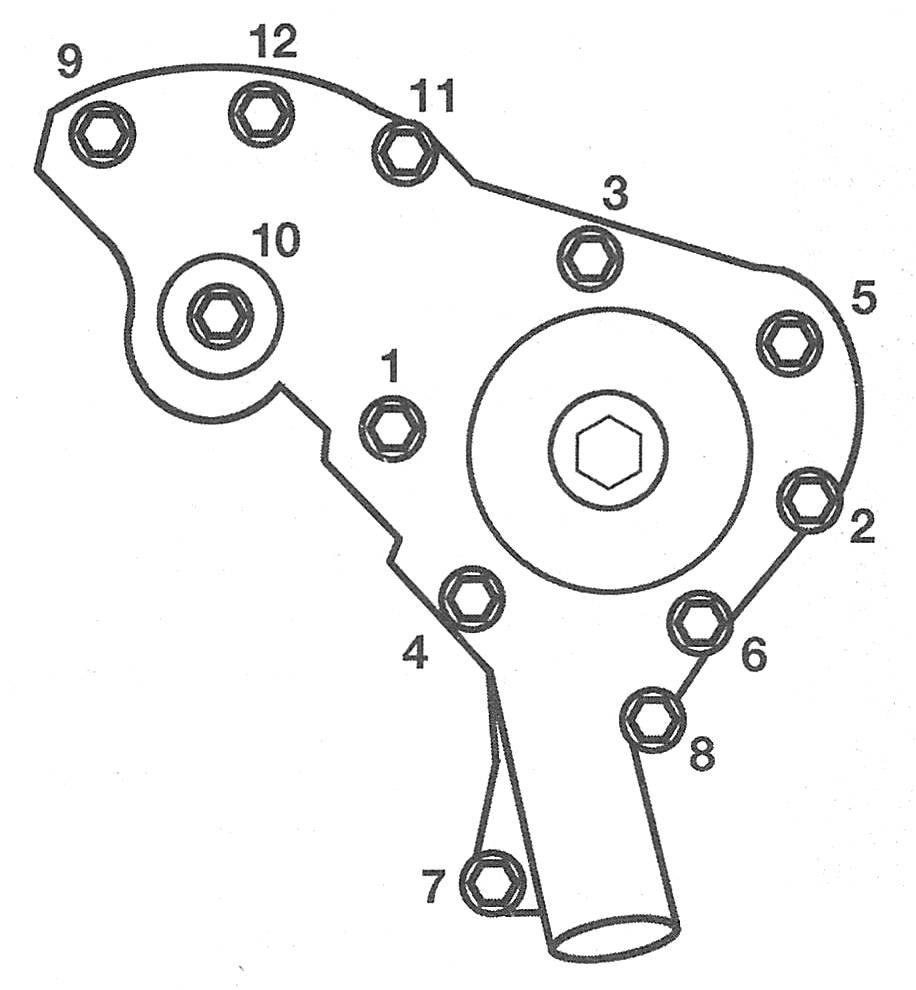 RAM Trucks 3.6L engine water pump bolt tightening sequence 