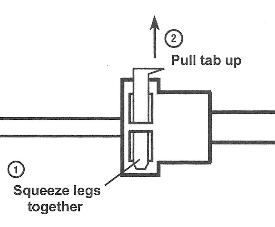 RAM Trucks Fuel and exhaust systems - gasoline engines To disconnect a single-tab type fitting, squeeze the legs of the tab together, pull up the tab and pull the fitting and fuel line or fuel component apart. Discard the old tab and substitute a new one for reassembly