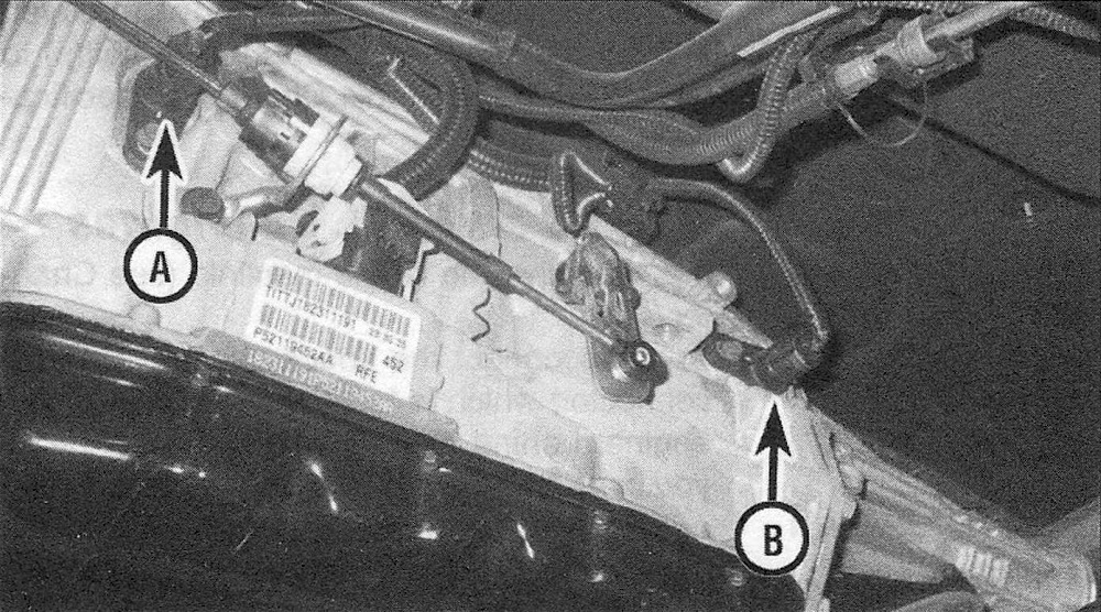 RAM Trucks The ISS sensor (A) and OSS sensor (B) are located on the left side of 45RFE and 545RFE automatic transmissions